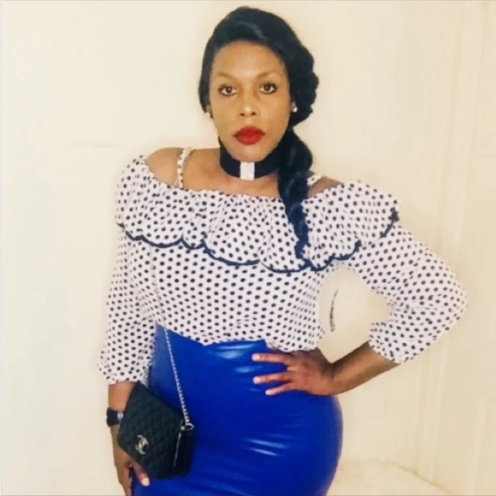 Off Shoulder Black & White Polka Dot Blouse - Picture 7 of 7